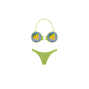 <b>White</b> Halter Neck <b>Bikini</b> <b>Set</b> Hand Beaded Mediterranean City Pattern with Bottom Side Cut-out Design Women's Swimwear Beachwear - Product Image 5