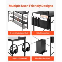 Bureau de jeu d'angle moderne et élégant en forme de L de 67 pouces, réversible, avec support mobile pour unité centrale et support pour écran