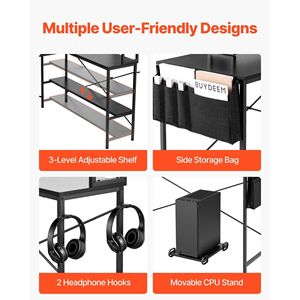 Escritorio de Esquina Reversible en Forma de L de 67 Pulgadas, Moderno y Elegante, para Juegos de PC, con Soporte Móvil para CPU y Soporte para Monitor - Product Image 6