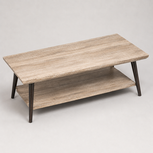 Mesa de centro rectangular moderna con estante de almacenamiento inferior, acabado en madera clara y patas cónicas oscuras para una decoración elegante de la sala de estar - Product Image 6