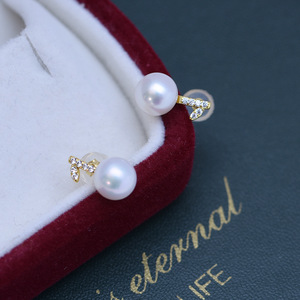 Freshwater 7-8mm White Round Strong Light Almost Flawless <b>Pearls</b> S925 <b>Silver</b> Bow <b>Earrings</b> for Women - Product Image 3