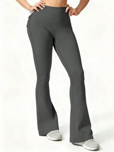 Women High Waist <b>Flare</b> <b>Leggings</b> Grey Yoga Pants Bootcut Workout Fitness Activewear Stretch Trousers - Product Image 6