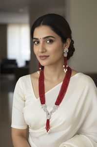 Ensemble Mala superposé fait main Perle Verte, Collier et Boucles d'oreilles en laiton plaqué argent, style Punjabi Rani Haar, inspiré Sabyasachi, pour mariage - Product Image 1