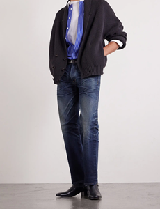 Jeans de mezclilla de hombre de pierna recta, lavado a la piedra, de algodón ligero, corte regular, transpirables para primavera y otoño, con efecto 'Laser Whiskers' de alta calidad - Product Image 1