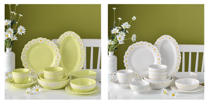 11 16 UNIDS Pequeña Margarita Flor Verde Fiesta Fresca Hotel Regalo Romántico Cerámica Arcilla Plato Tazón Olla Vajilla Juego de Vajilla - Product Image 3