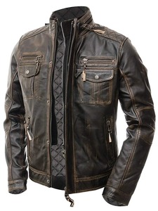 Mens Distressed Brown Leather <b>Biker</b> <b>Jacket</b> Vintage Cafe Racer Motorcycle Riding <b>Jacket</b> - Product Image 2