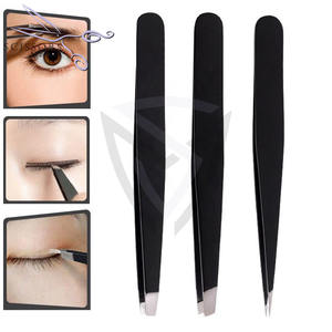 Pince à épiler multifonctionnelle 2-en-1 en acier inoxydable chirurgical, pointue et courbée, avec brosse, pour cils et sourcils, vente en gros - Product Image 2