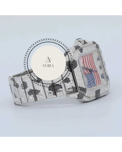 Reloj Deportivo de Acero Inoxidable con Bandera Americana para Hombre, Chapado en Oro Blanco, Cristal de Cuarzo, Completamente Adornado con Diamantes Moissanite, Regalo de Cumpleaños - Product Image 5
