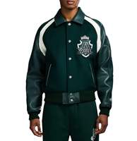 Veste universitaire Avirex avec emblème couronne, face enduite en cuir vert foncé, imperméable, coupe-vent, respirante, patchwork, séchage rapide, prestige