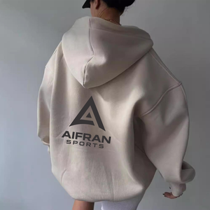 AIFRAN Sweat-shirt à capuche oversize pour femme, col en V, en coton tricoté délavé, épaules tombantes, grande capuche, pull streetwear d'hiver - Product Image 5