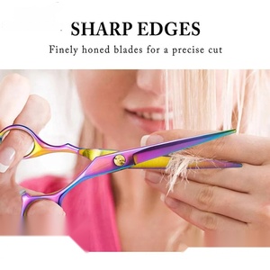 Ciseaux de coiffure professionnels en acier inoxydable 4Cr13, pointe aiguisée, manche long en céramique, pour droitiers, finition arc-en-ciel - Product Image 4