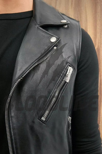 Veste moto en cuir PU noir pour homme, col rabattu, fermeture éclair, coupe ajustée, pour l'automne - Product Image 6