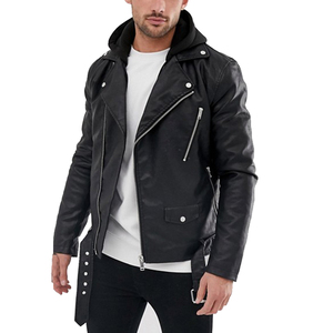 2024 <b>Men's</b> High Quality <b>Black</b> Cowhide Leather Jacket Custom Stand-Up <b>Real</b> Motorcycle Light Winter Hooded Features Pocket Genuine - Product Image 3
