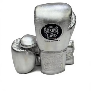 No Boxing No Life Silver PU Leather Boxing Gloves <b>Lace</b>-Up Training Gear for Adults - Product Image 2