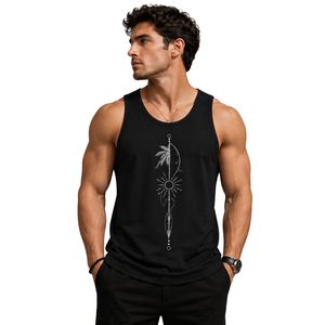 Black Men Sleeveless <b>Tank</b> <b>Top</b> With Graphic Print Casual Summer Vest Gym Fitness Workout Muscle Shirt Cotton Athletic Beachwear - Product Image 1