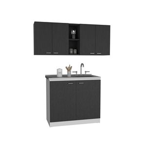 Set Cucina 2 Pezzi Olimpo 150 Mobile Sospeso e Lavello Salento con Mobile Luther in Nero/Bianco - Product Image 2