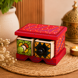 Handcrafted Wooden 2-<b>Drawer</b> Jewelry <b>Box</b> | Decorative Hand Painted Floor Cabinet for Jewelry Accessories Multifunctional - Product Image 6