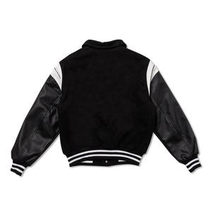 Veste de baseball pour homme sur mesure de haute qualité, vente en gros, vestes universitaires en laine unie, manches en cuir, logo sur le devant en tissu - Product Image 5