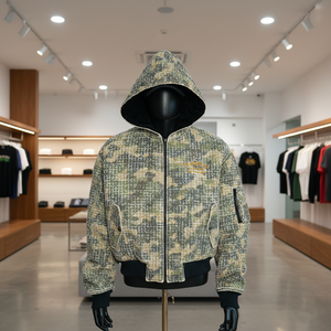 Sweat à capuche streetwear personnalisé Rexfit Sports, style pull-over, en coton camouflage épais, délavé à l'acide, effet soleil, broderie - Product Image 2