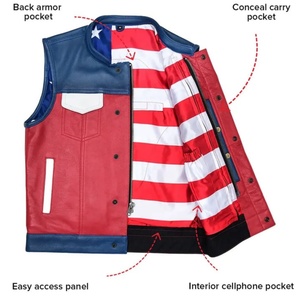 <b>Men</b>’s Multi Color Genuine Leather Club Style <b>Biker</b> Vest Snap Down Slash Pockets Covered Snaps with Cropped Center Zipper - Product Image 3