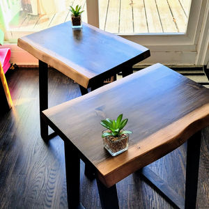 Juego de Mesas Auxiliares de Madera Maciza Hechas a Mano de Primera Calidad, Mesa Lateral Rústica con Base de Metal, Muebles Elegantes para Sala de Estar y Dormitorio - Product Image 3