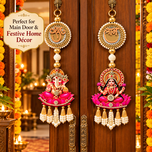 Decoración Colgante de Pared con Diseño de Ganesh Lakshmi Shubh Labh para Puerta Principal, Decoración Festiva para el Hogar con Cuentas de Perlas y Borlas - Product Image 3