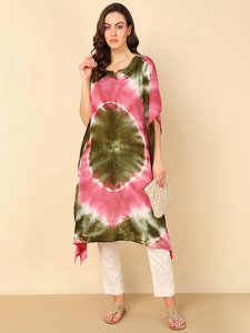 High Quality Designer Rayon <b>Kaftan</b> Tie Dyed Solid <b>Summer</b> Daily Wear Regular Fit O-Neck Best Price by Supplier - Product Image 3