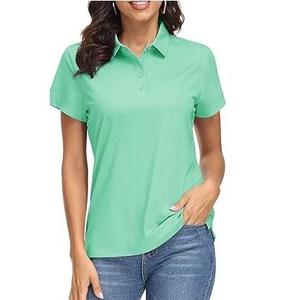 Polo ajusté pour femme de haute qualité, 100 % coton, col en V, à bon prix, avec logo imprimé superposé - Product Image 2