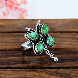 Sonora Turquoise Ring 925 Sterling Silver Statement Ring, Oxidized Boho Nature Gemstone Jewelry <b>Gift</b> for Her - Product Image 2