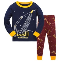 Pijamas de Dos Piezas al por Mayor, 100% Algodón, para Niños, Manga Larga, Diseño Casual con Dibujos Animados, Transpirables, para Otoño