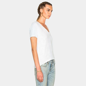 Camiseta Orgánica de Manga Corta con Cuello en V para Mujer, Logotipo Personalizado, Servicio OEM, Algodón Transpirable de Secado Rápido para Verano - Product Image 2