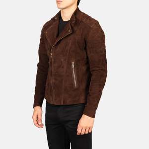 Fashion <b>Men's</b> <b>Brown</b> <b>Suede</b> Moto <b>Jacket</b> Slim Fit Zipper Closure Turn-down Collar Regular Sleeve Autumn Style Trend - Product Image 4