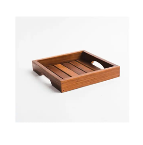 Plateau de service rectangulaire en bois d'acacia design, plateau de service en bois confortable pour aliments, café, sandwichs, collations - Product Image 3
