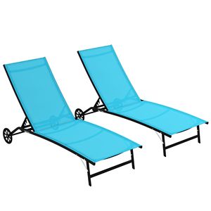 Lettino Prendisole Moderno Blu da Esterno 2 Pezzi con Ruote, 5 Posizioni Regolabili, Resistente per Hotel, Giardino, Spiaggia - Product Image 1