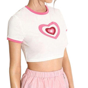 เสื้อครอปท็อปสีขาวสำหรับผู้หญิงรุ่นใหม่ล่าสุด ปักลายตามสั่ง คอกลม แขนสั้น สไตล์ลำลอง เสื้อยืดครอปสำหรับฤดูใบไม้ผลิและฤดูร้อน - Product Image 2