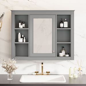 Modern 35 X 27.5 Wall Mounted Bathroom Storage Cabinet with Medicine Cabinet <b>Mirror</b> <b>Bath</b> <b>Mirrors</b> - Product Image 1