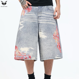 Wholesale Summer Casual Breathable Light Men's Graphic Print Distressed Denim <b>Jorts</b> Custom Ripped Loose Fit Streetwear <b>Baggy</b> - Product Image 3