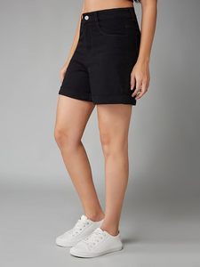 Shorts de Mezclilla para Mujer, Color Negro Sólido, Suaves, Premium, Ecológicos, Moda de Verano, Uso Diario, 100% Algodón, Pierna Ancha - Product Image 4