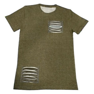 เสื้อยืดสไตล์ดิสเทรส ขาดรุ่ย แต่งรู ทรงสตรีทแวร์ คอกลม แขนสั้น ผ้าแคนวาส 100% คอตตอน เป็นมิตรต่อสิ่งแวดล้อม ระบายอากาศได้ดี ทรงหลวมไหล่ตก - Product Image 1