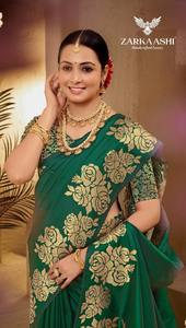 ผ้าไหมบาเนราสีพร้อมลายกุหลาบสวยงามที่ถักทออย่างประณีตทั้งขอบและพัลลู สำหรับงานแต่งงาน ราคาขายส่ง - Product Image 3