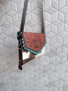 Cartera de cuero tallada a mano de diseñador, funda de teléfono de embrague, carteras de cuero de vaca con estilo, Cartera de Color turquesa para mujer - Product Image 2