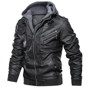 Chaqueta de cuero genuino en stock Chaqueta de cuero de motocicleta Hombres Tallas grandes Chaquetas de cuero con capucha Chaquetas de cuero Abrigos de otoño - Product Image 5