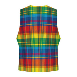 Chaleco de Traje a Cuadros Arcoíris para Hombre, Chaleco Escocés Colorido, Chaleco a Cuadros Rojo, Amarillo, Verde y Azul, Venta Caliente - Product Image 3