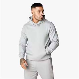 Ensemble de survêtement 2 en 1 pour homme, gris clair, à capuche, coupe-vent, manches longues, couleur unie, décontracté, automne, respirant, coton, coupe régulière - Product Image 2