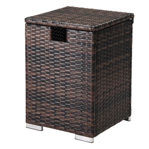 Tavolino Laterale in Rattan Marrone Sfumato 40*40*57cm con Struttura in Ferro per Stoccaggio Bombole Gas - Product Image 1