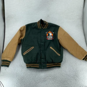 เสื้อแจ็คเก็ตวาร์ซิตี้ทรงสลิมฟิต รุ่นวิทยาลัย วัสดุผ้าขนสัตว์และหนัง สีเขียว ไซส์ใหญ่ แบบ Letterman ของแท้จากอเมริกา - Product Image 1