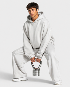 Conjunto Deportivo de 2 Piezas para Hombre, Personalizado, Color Blanco Luna con Líneas en Contraste, Talla Grande, Transpirable, Felpa de Algodón, Calidad Premium - Product Image 3