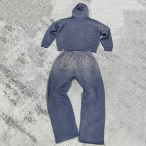 Custom Streetwear Sun Fade Acid Wash Hoodie <b>Oversized</b> Flared <b>Sweatpants</b> and Hoodie Sets Two Piece Tracksuit for Men - Product Image 2