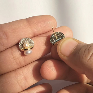 ต่างหูมุกน้ำจืดต่างหูทองเหลืองชุบทองป้องกันการเสื่อมเสียสำหรับผู้หญิง - Product Image 2