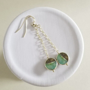Pendientes Colgantes con Forma de Moneda de Crisoprasa, Piedra Preciosa Natural Verde, Chapados en Oro Rosa, Joyería Hecha a Mano para Mujer - Product Image 4